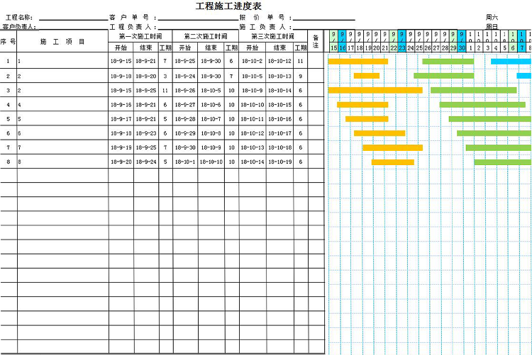 藍(lán)綠橙系工程進(jìn)度表甘特圖模板-1