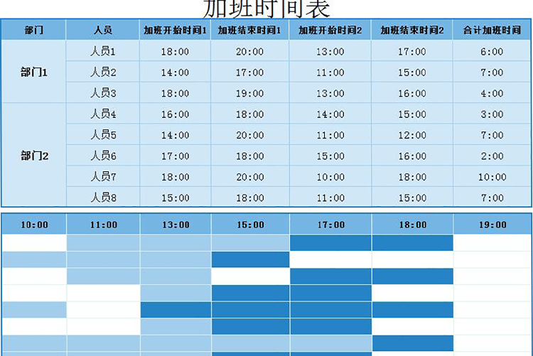 青藍色風格加班時間表甘特圖模板-1