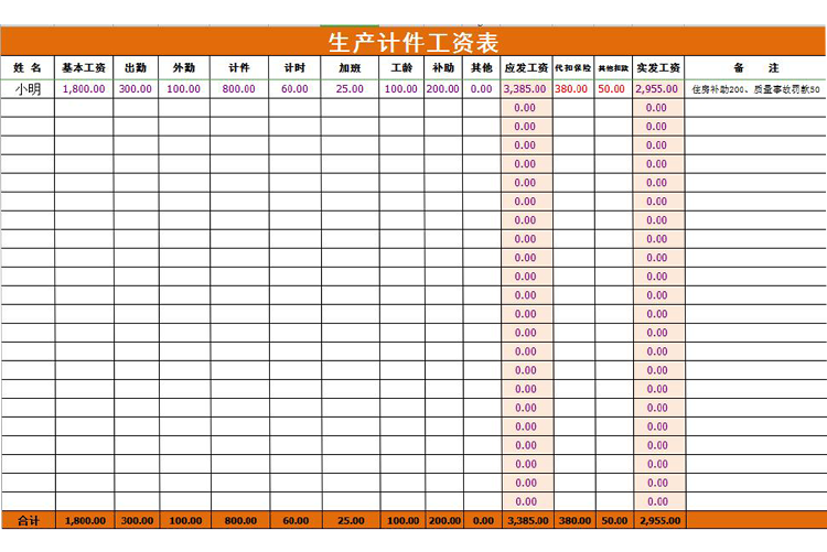 農民工生產、計件工資表(帶公式)-1