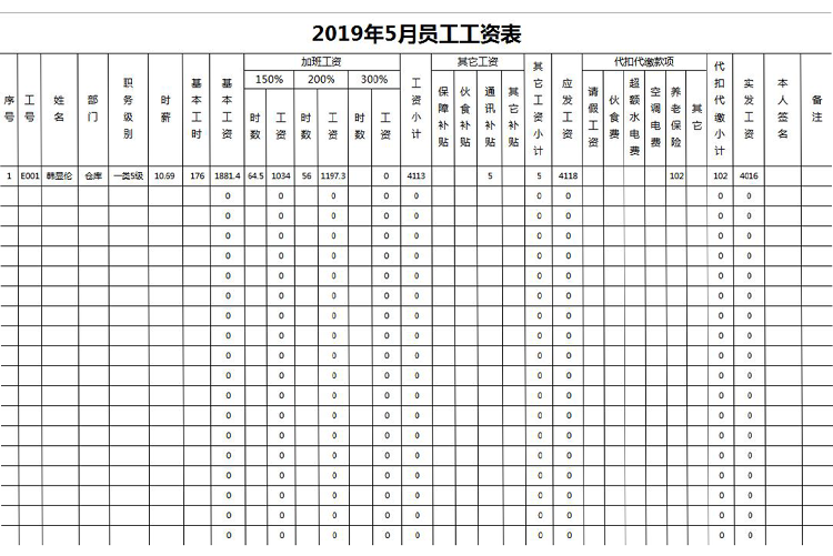 員工工資明細(xì)表excel模板-1