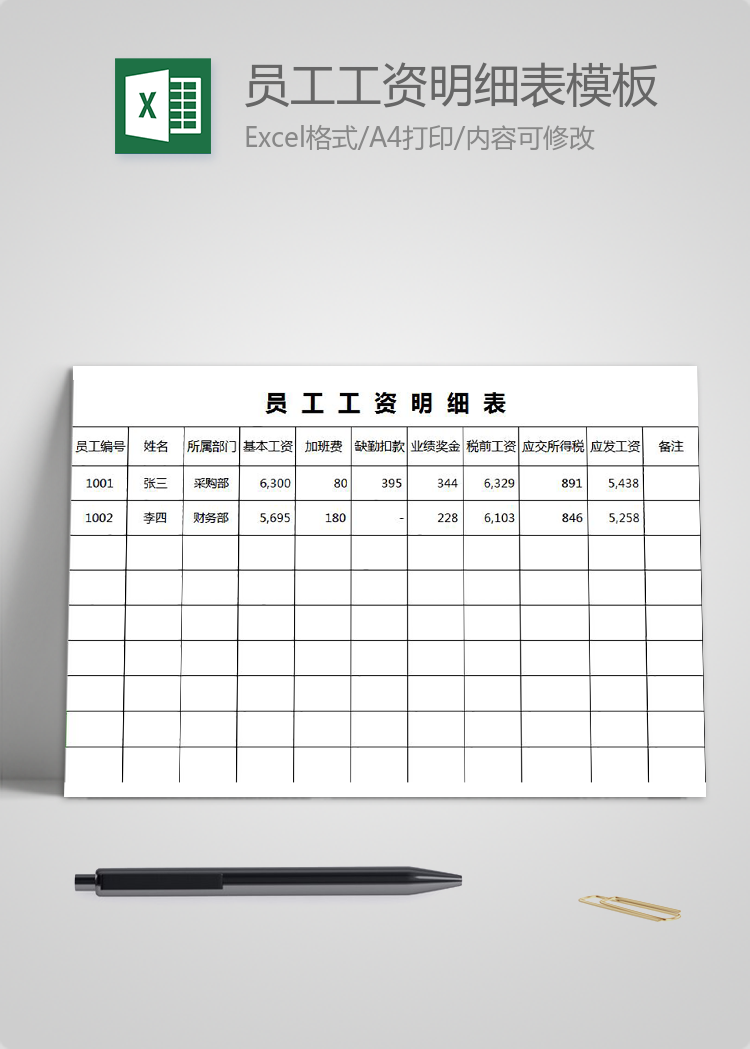 員工工資明細(xì)表模板