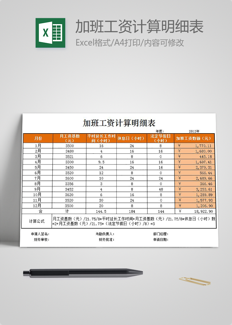 加班工資計(jì)算明細(xì)表