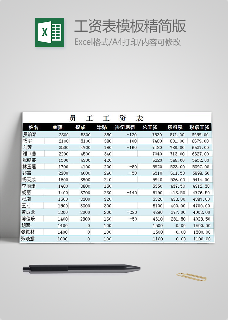 企業(yè)員工工資表模板精簡(jiǎn)版