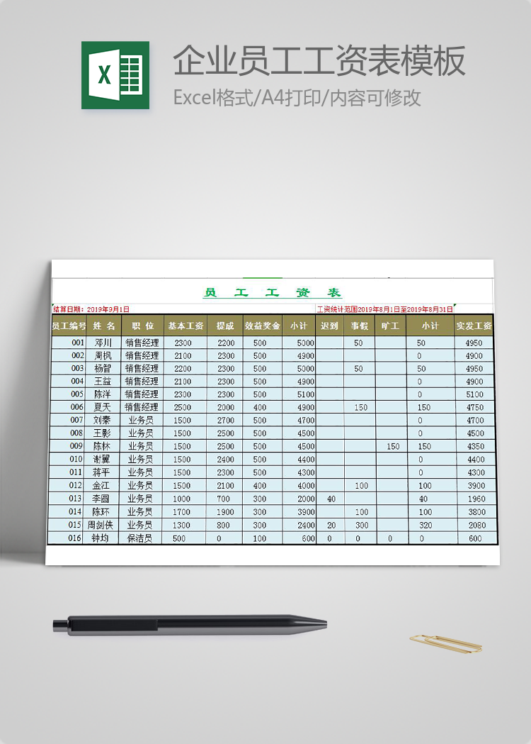 企業(yè)員工工資表模板通用版