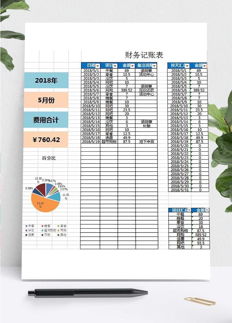 淺色系簡約風財務記賬表