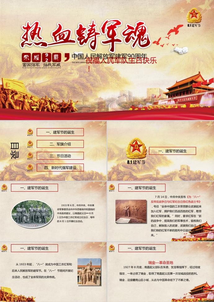 紅色大氣八一建軍節PPT模板