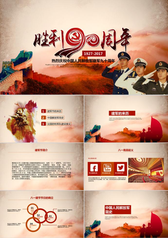 紀念90周年紀念八一建軍節PPT模板
