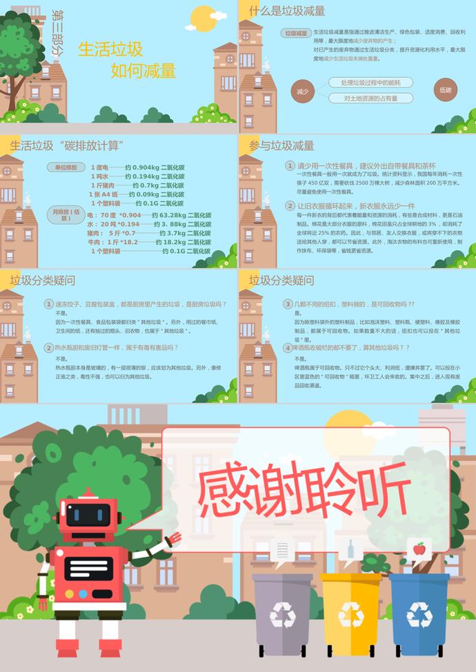 創意紅色機器人風格垃圾分類宣傳PPT模板-2