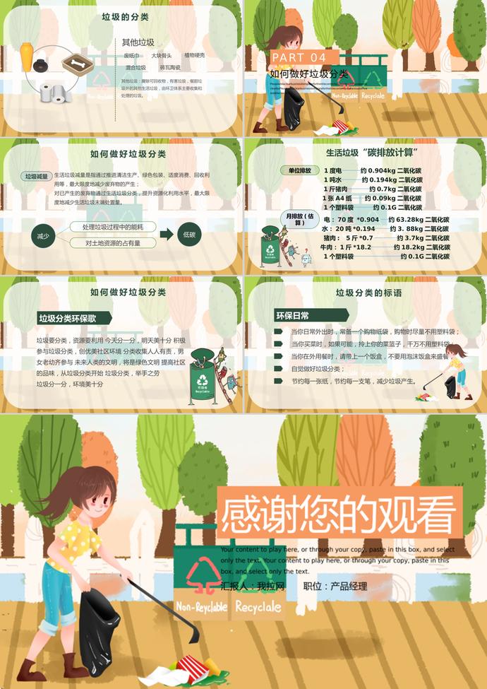 綠色手繪卡通風格垃圾分類PPT模板-2