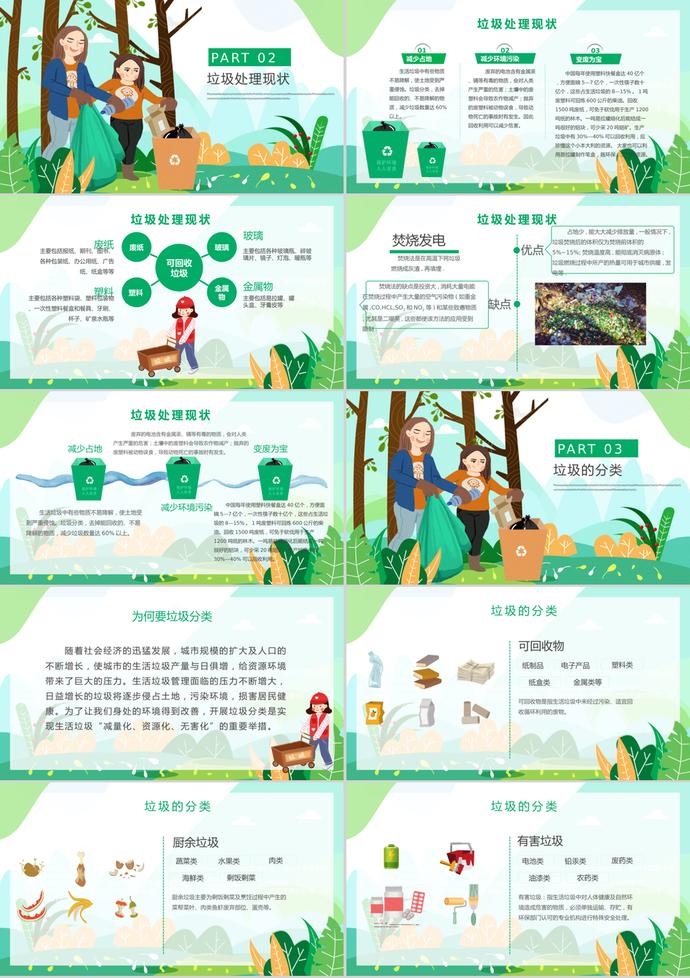 唯美清新卡通風格垃圾分類介紹PPT模板-1