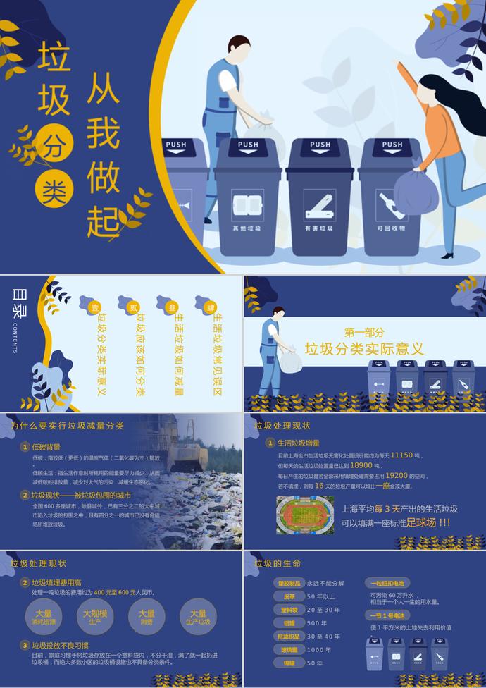 紫蘭簡(jiǎn)約卡通風(fēng)格垃圾分類宣傳PPT模板