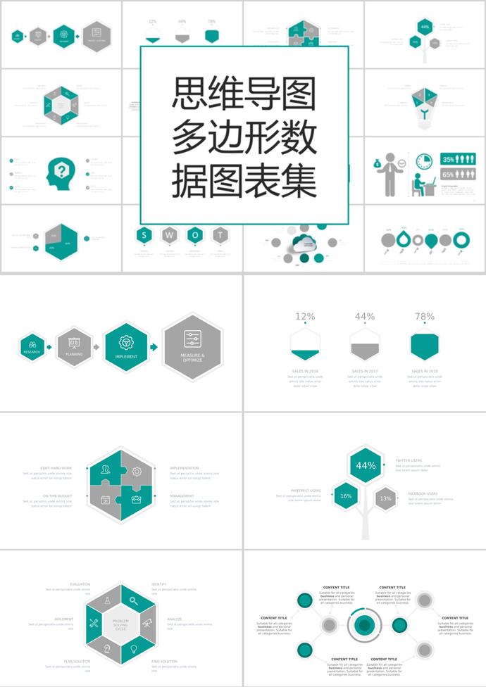 簡潔風格思維導圖多邊形數據PPT圖表