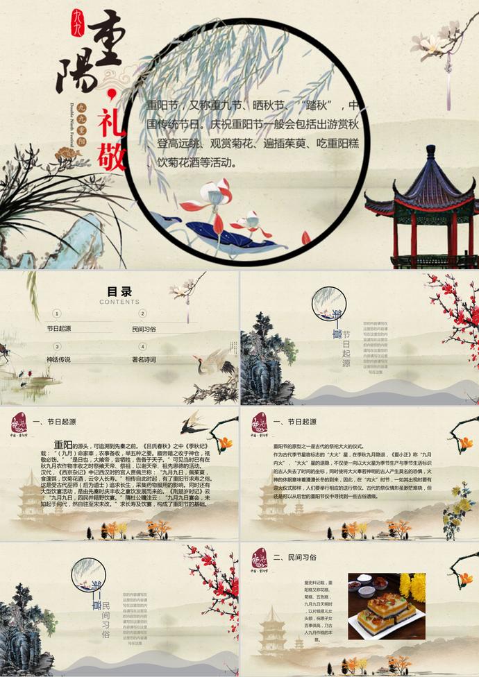 民俗傳統重陽節介紹PPT模板