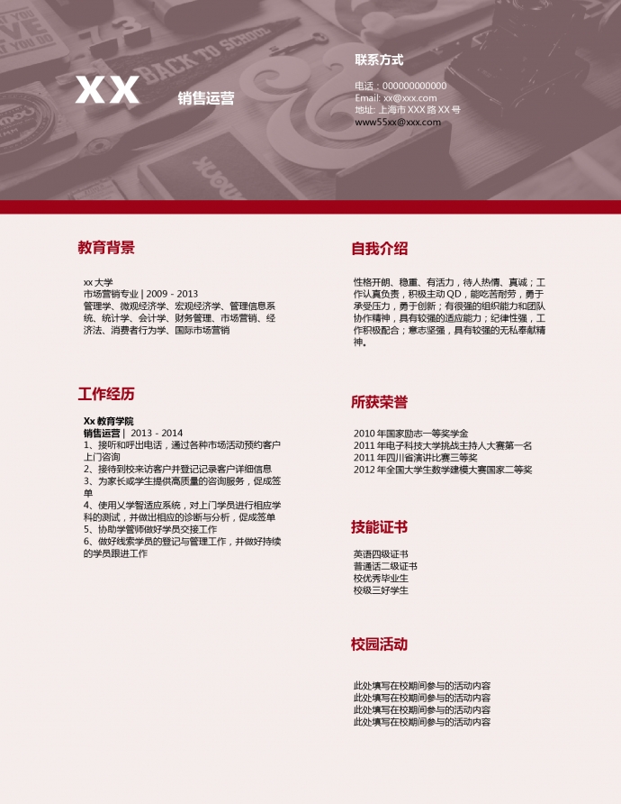 個人求職簡歷銷售運營簡歷模板