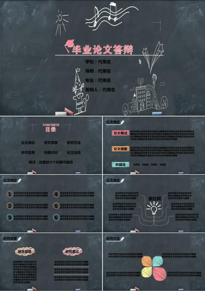 創意個性黑板畢業論文答辯ppt模板