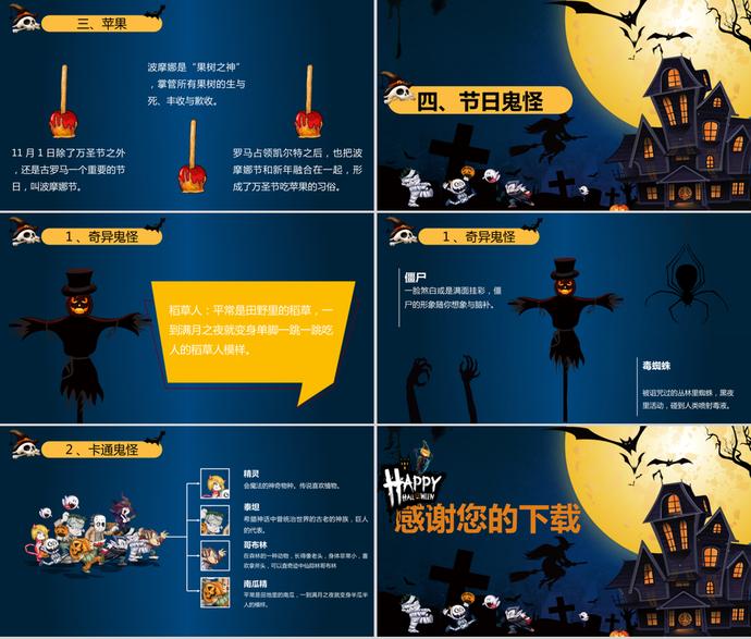 深藍系萬圣節起源故事介紹ppt模板-2