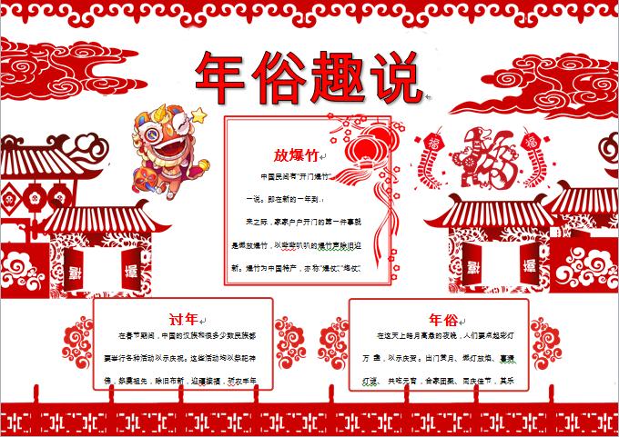 喜慶剪紙春節(jié)小報手抄報word模板