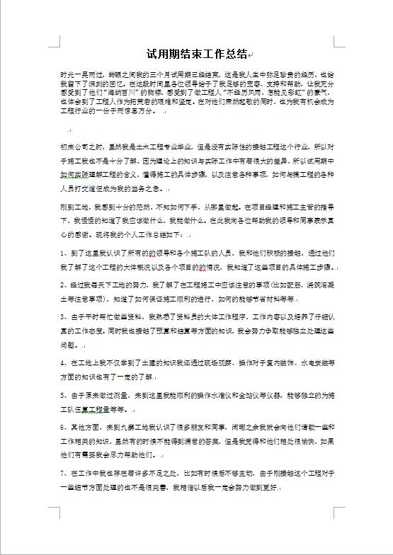 工程試用期工作總結