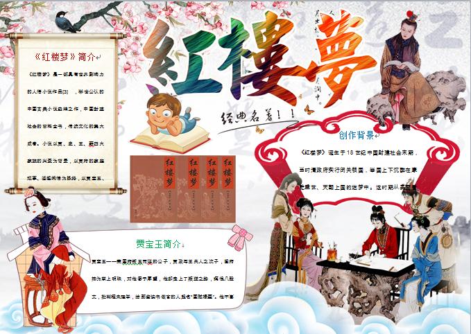 經(jīng)典中國(guó)風(fēng)元素繁體藝術(shù)字紅樓夢(mèng)小報(bào)
