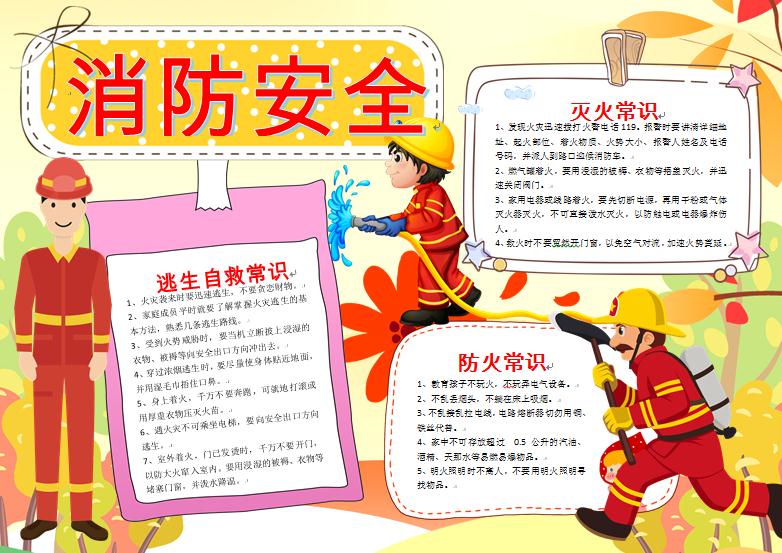 黃色紅色主題消防安全手抄報