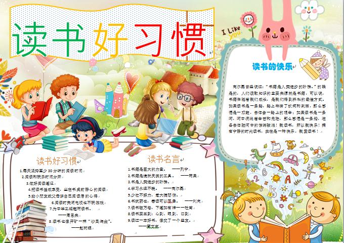 黃色背景主題讀書好習(xí)慣校園手抄報wps