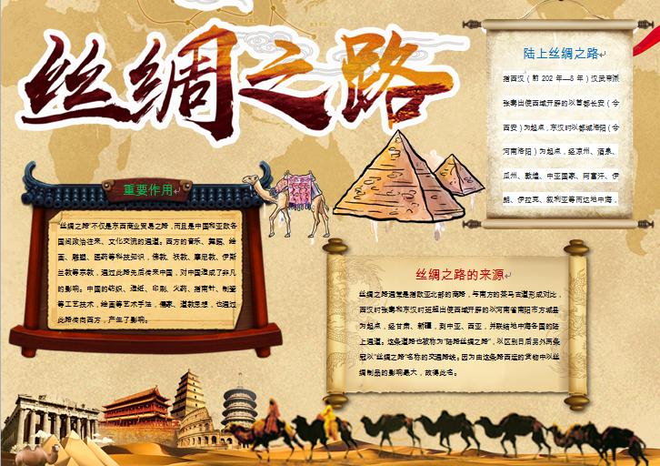 黃色沙漠主題絲綢之路手抄報(bào)WPS