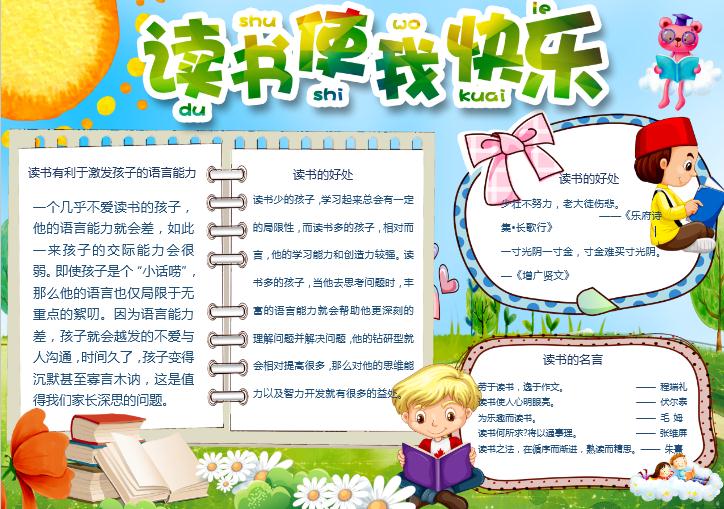 簡約清新讀書使我快樂小報(bào)word模板