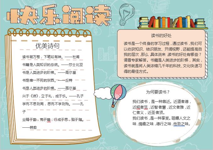 薄荷綠快樂閱讀小報word模板