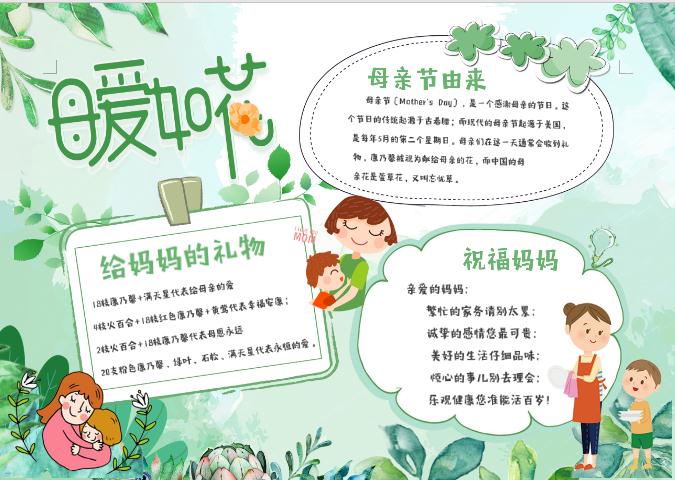 綠色清新感恩母親節(jié)母愛如花小報手抄報