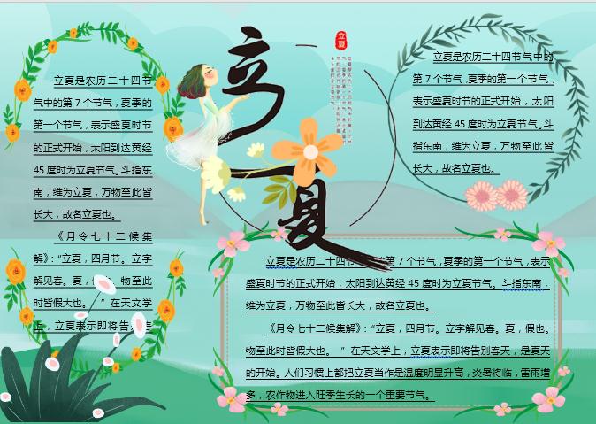青綠清新立夏主題小報(bào)Word模板