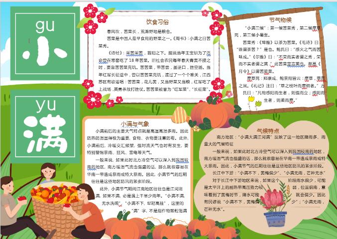 青綠卡通小滿節氣小報手抄報Word模板