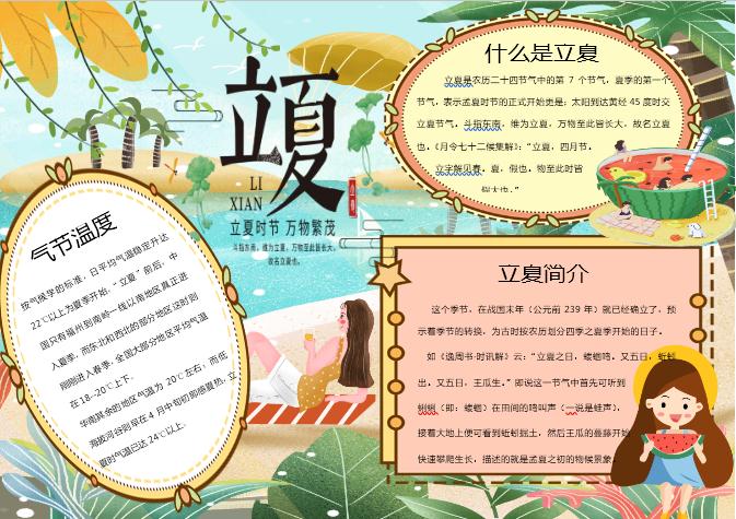 清爽立夏手抄報Word模板