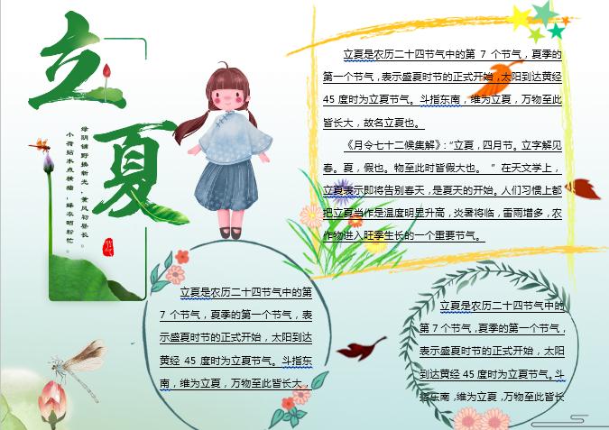 簡約清新立夏主題小報(bào)Word模板