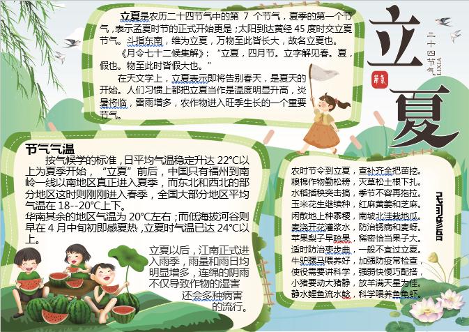 清爽夏日立夏小報Word模板