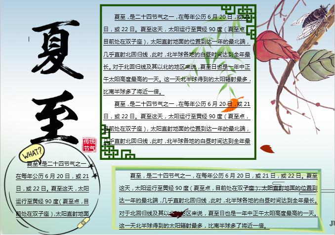 清新簡(jiǎn)約大氣夏至主題小報(bào)Word模板