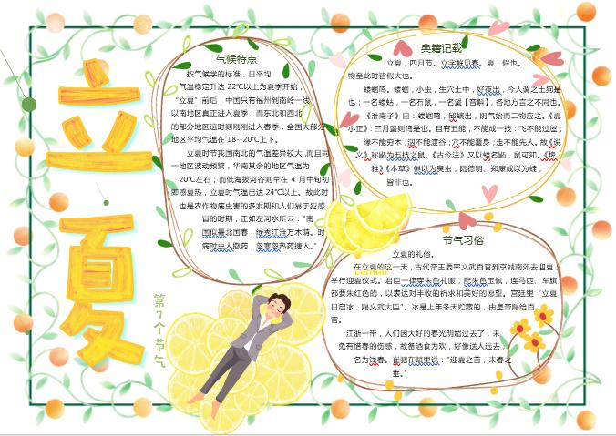簡約清新立夏手抄報Word模板