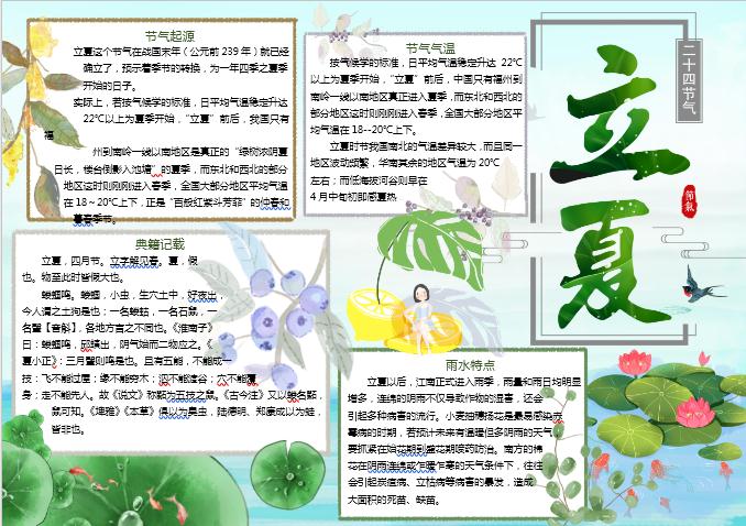 唯美小清新立夏手抄報Word模板
