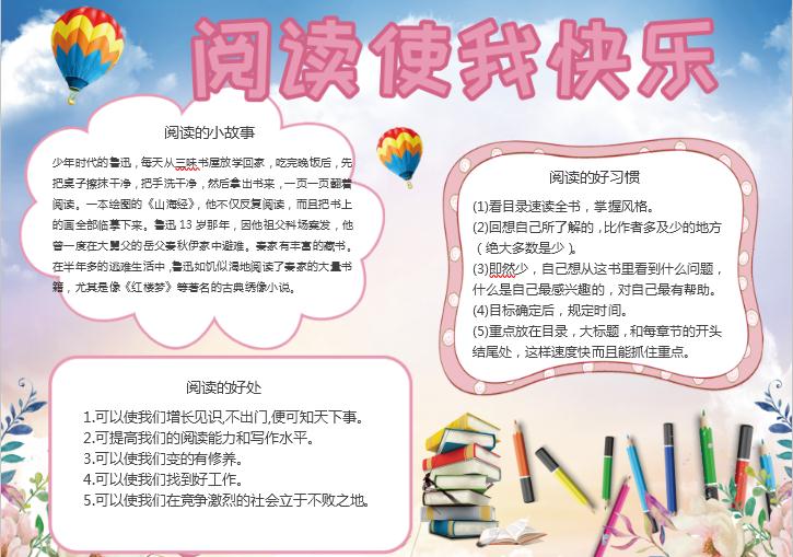 簡約清新閱讀使我快樂word小報