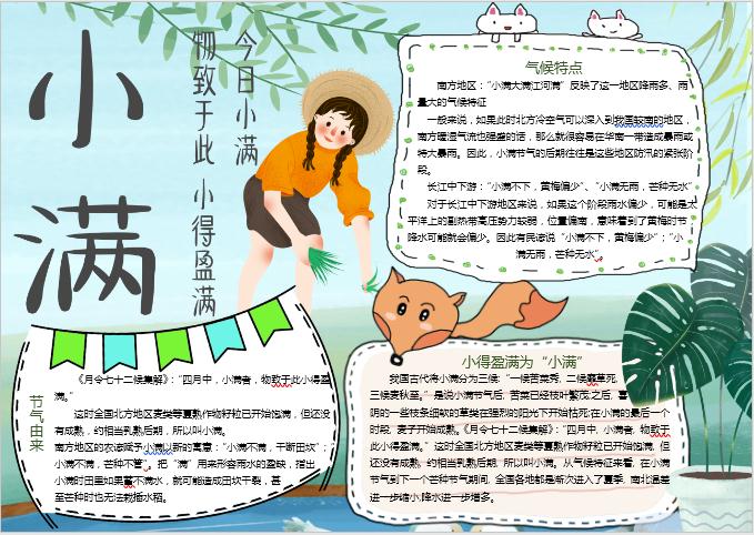 青色小滿節氣小報手抄報Word模板