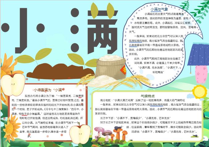清新小滿氣候節氣手抄報Word模板