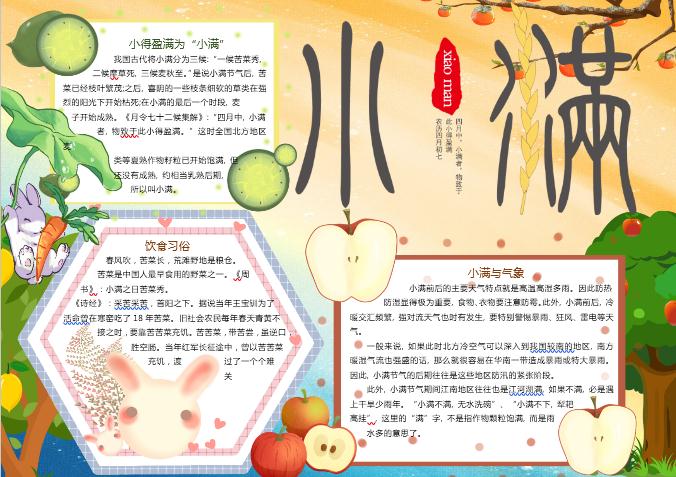 豐收小滿氣候節氣手抄報Word模板