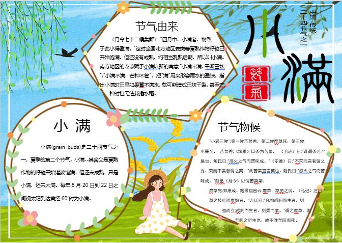 水藍色小滿手抄報Word模板