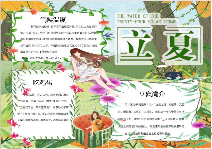 多彩清新立夏手抄報Word模板