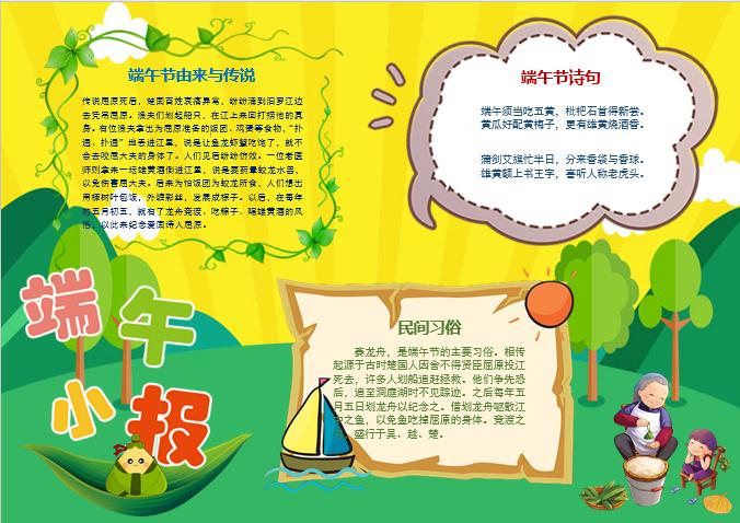 小學生端午節小報手抄報模板Word模板