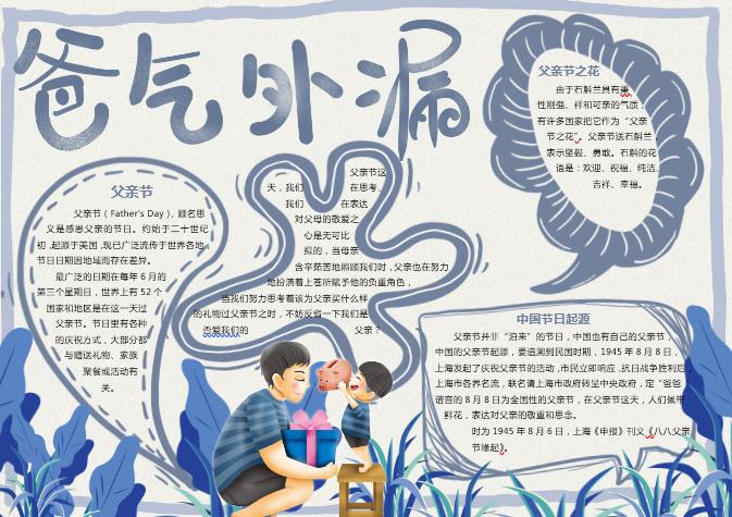 藍色父親節手抄報Word模板