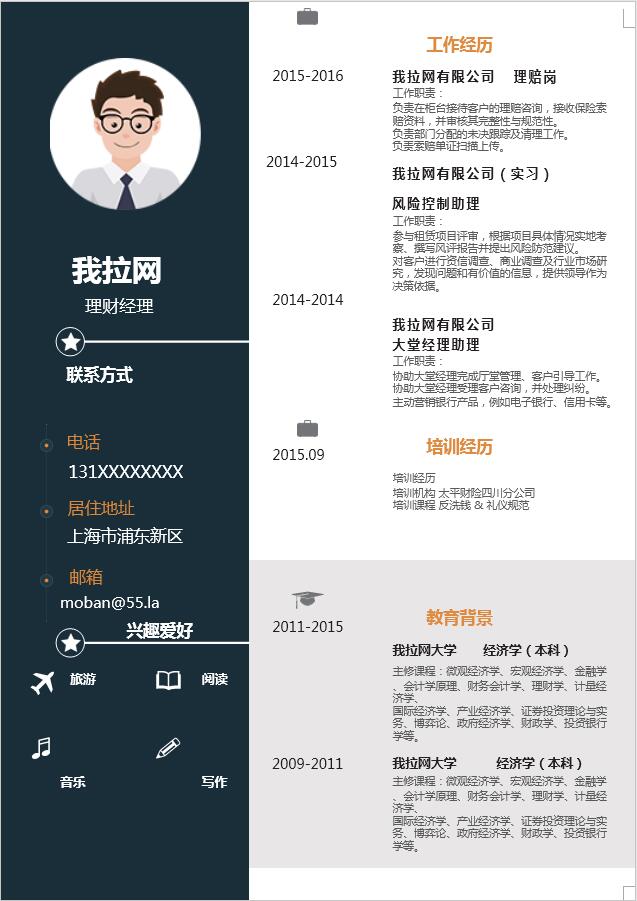 幾何簡約理財經(jīng)理簡歷word簡歷模板
