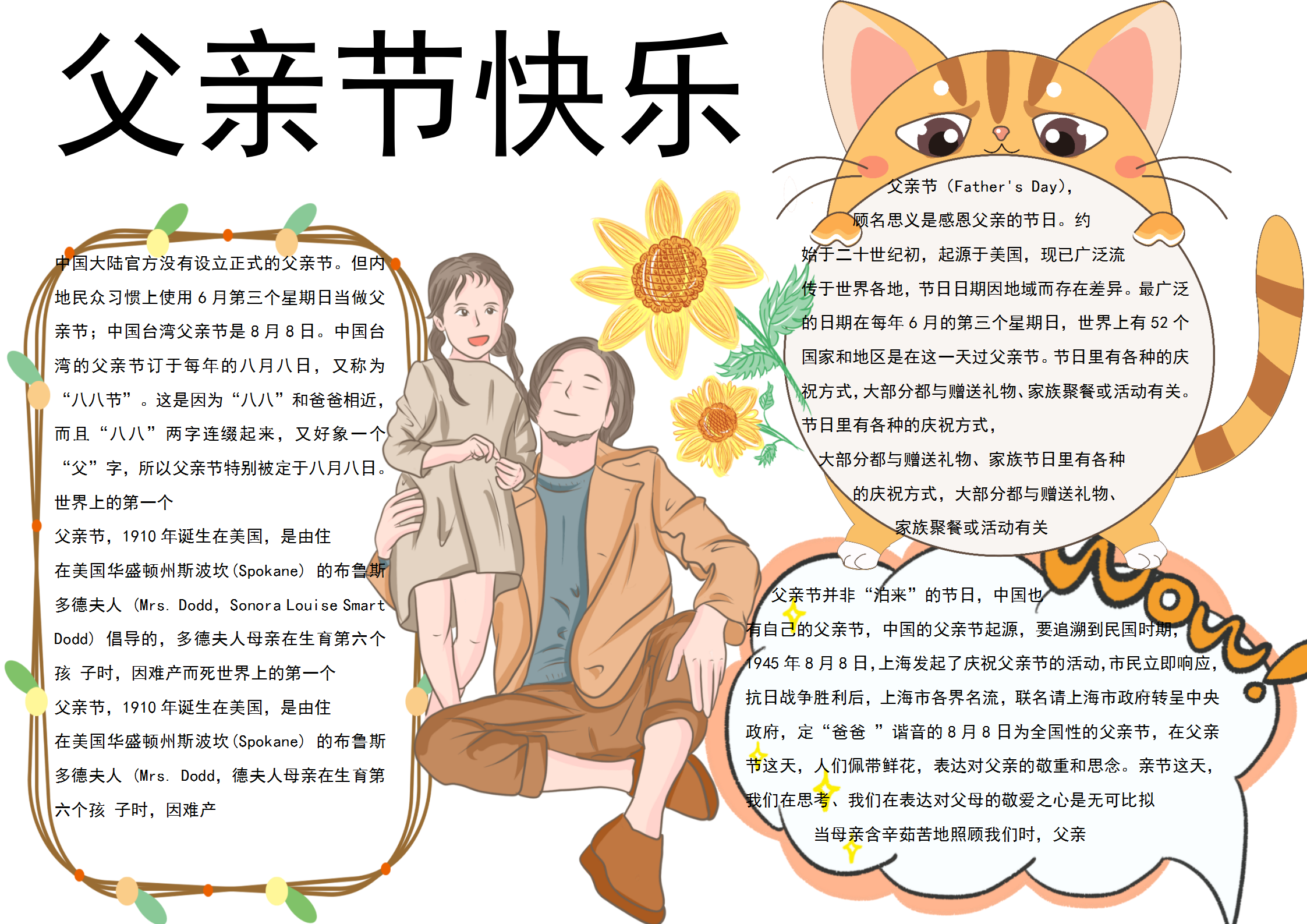 黃色溫馨父親節(jié)小報手抄報