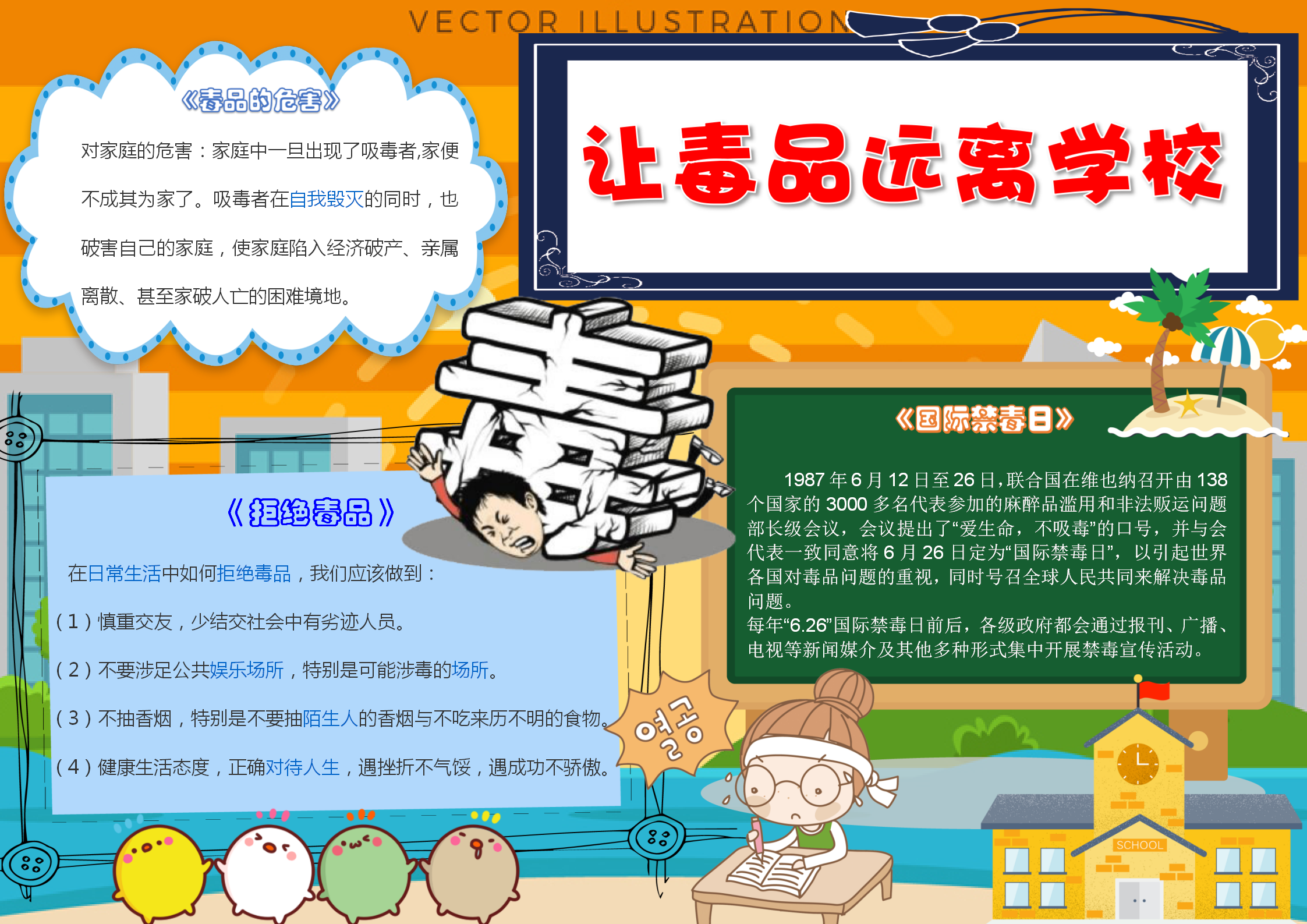 創意卡通校園禁毒小報
