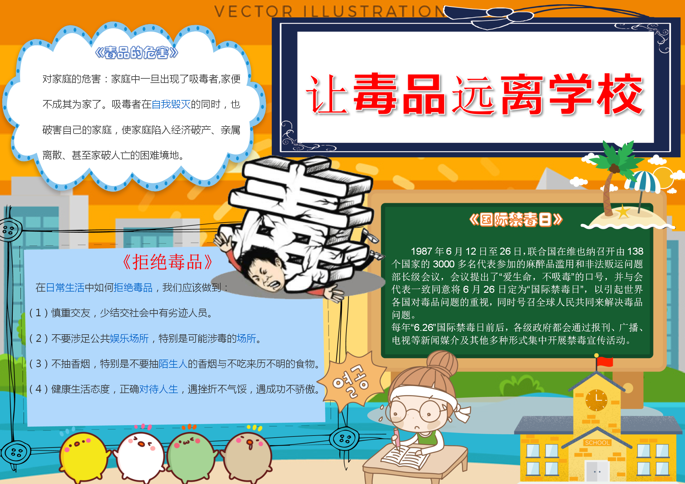 讓毒品遠離學校手抄報模板