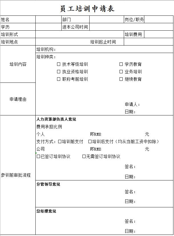 員工培訓(xùn)申請表